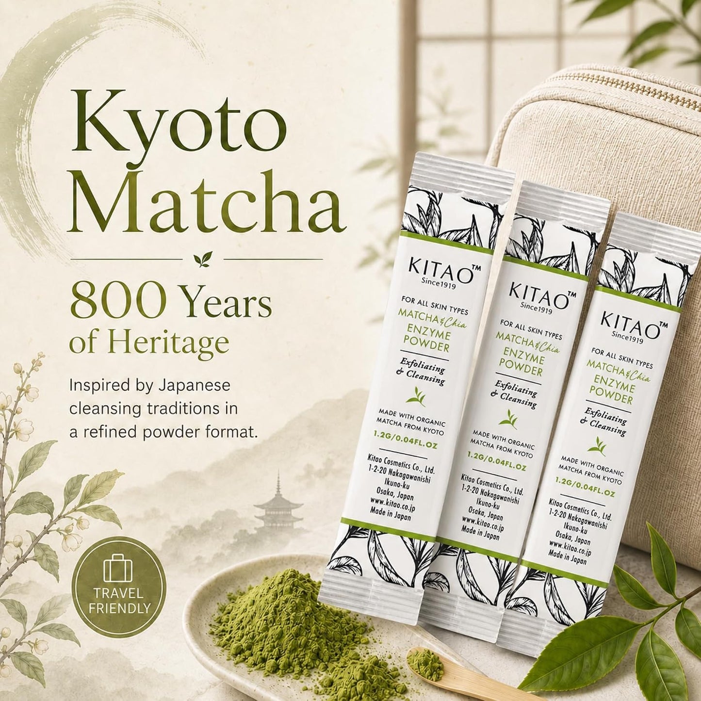 KITAO Matcha & Chia Enzyme Powder Wash | Kyoto Foam Cleanser