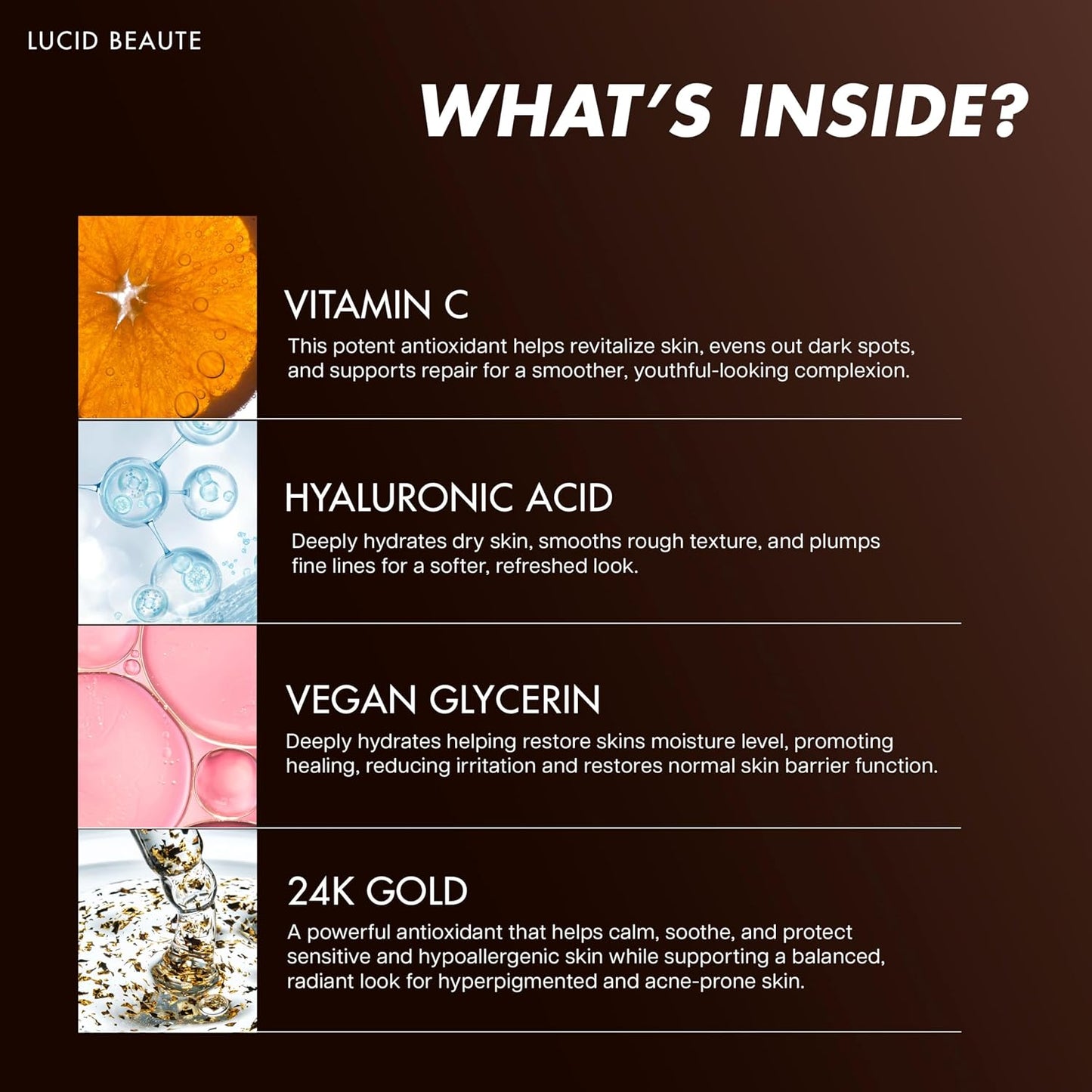 Lucid Beaute Face Serum Collection – 24K Gold Firming, Vitamin C Brightening & Collagen Anti-Aging Serums | 50ml Each