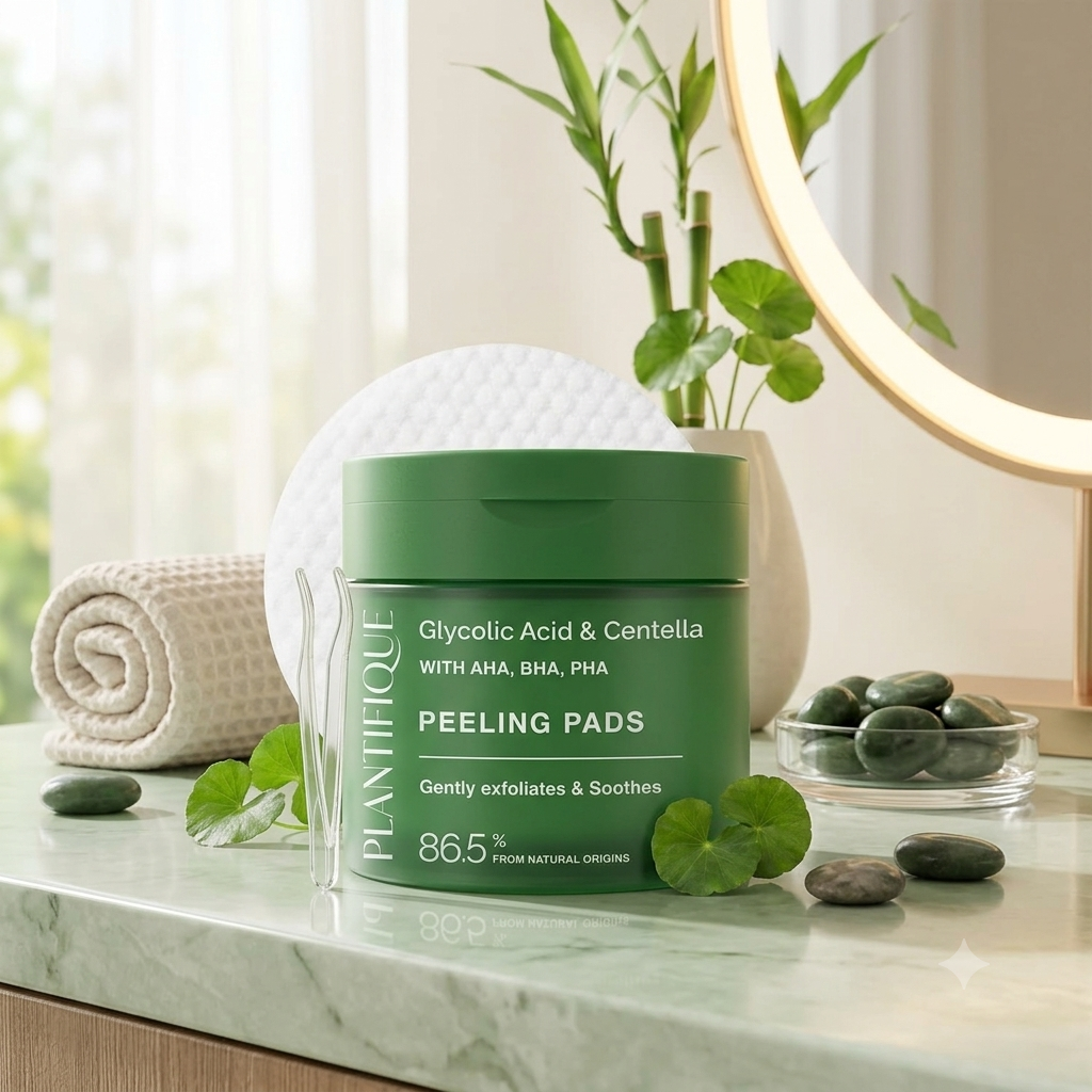 Plantifique Glycolic Acid & Centella Peeling Pads – Korean AHA BHA PHA Exfoliating Toner Pads 60 Sheets