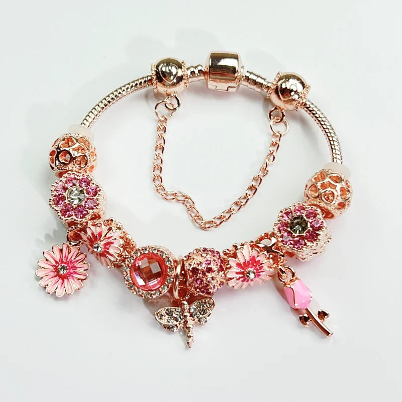 Rose Charm Beaded Bracelet