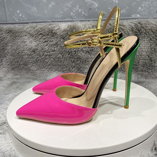 Glossy Fusion Pink Backless High Heels
